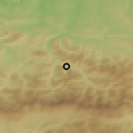 Shaded relief of the 52 km around Teteven, drawn from the GMTED2010 grid