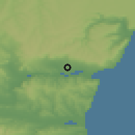 Shaded relief of the 52 km around Topoli, drawn from the GMTED2010 grid