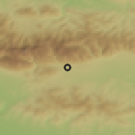 Shaded relief of the 52 km around Tyzha, drawn from the GMTED2010 grid