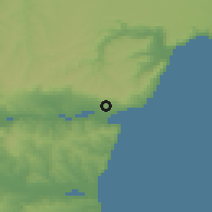 Shaded relief of the 52 km around Varna, drawn from the GMTED2010 grid