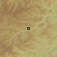 Shaded relief of the 53 km around Vyrbina, drawn from the GMTED2010 grid