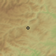 Shaded relief of the 53 km around Zhyltusha, drawn from the GMTED2010 grid
