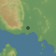 Shaded relief of the 60 km around Kâmpôt, drawn from the GMTED2010 grid