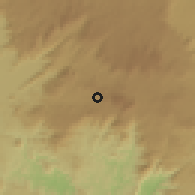 Shaded relief of the 60 km around Bana, drawn from the GMTED2010 grid