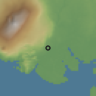 Shaded relief of the 60 km around Tiko, drawn from the GMTED2010 grid