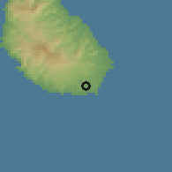 Shaded relief of the 59 km around Praia, drawn from the GMTED2010 grid