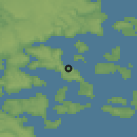 Shaded relief of the 52 km around Achao, drawn from the GMTED2010 grid