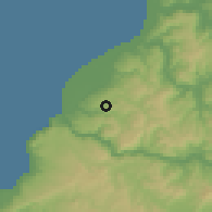 Shaded relief of the 55 km around Chacarillas, drawn from the GMTED2010 grid