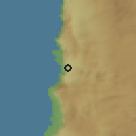 Shaded relief of the 58 km around Alto Hospicio, drawn from the GMTED2010 grid