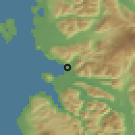 Shaded relief of the 52 km around Chaitén, drawn from the GMTED2010 grid