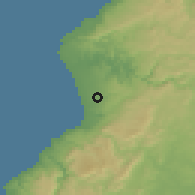 Shaded relief of the 55 km around Chanco, drawn from the GMTED2010 grid