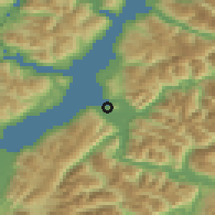 Shaded relief of the 52 km around Cisnes, drawn from the GMTED2010 grid