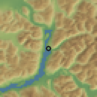 Shaded relief of the 53 km around Cochamó, drawn from the GMTED2010 grid