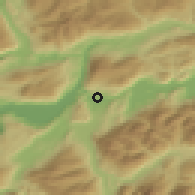 Shaded relief of the 51 km around Cochrane, drawn from the GMTED2010 grid