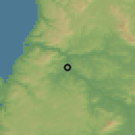 Shaded relief of the 54 km around Coelemu, drawn from the GMTED2010 grid