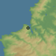 Shaded relief of the 53 km around Corral, drawn from the GMTED2010 grid