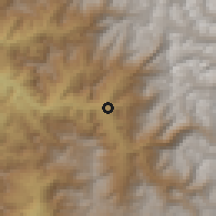 Shaded relief of the 56 km around Cuncumén, drawn from the GMTED2010 grid