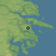 Shaded relief of the 52 km around Curahue, drawn from the GMTED2010 grid