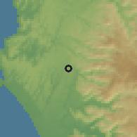 Shaded relief of the 54 km around Antiguala, drawn from the GMTED2010 grid