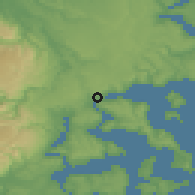 Shaded relief of the 52 km around Dalcahue, drawn from the GMTED2010 grid