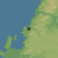 Shaded relief of the 54 km around Dichato, drawn from the GMTED2010 grid