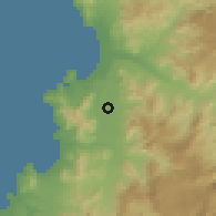 Shaded relief of the 56 km around El Carmen, drawn from the GMTED2010 grid