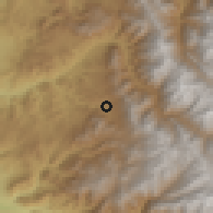 Shaded relief of the 56 km around El Chacay, drawn from the GMTED2010 grid