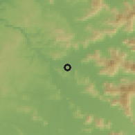Shaded relief of the 55 km around El Estero, drawn from the GMTED2010 grid