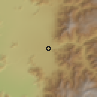 Shaded relief of the 55 km around El Guayacán, drawn from the GMTED2010 grid