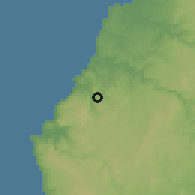 Shaded relief of the 55 km around El Maitén, drawn from the GMTED2010 grid