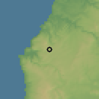 Shaded relief of the 55 km around El Manzano, drawn from the GMTED2010 grid