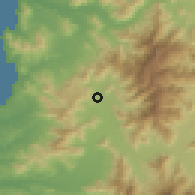 Shaded relief of the 56 km around El Melón, drawn from the GMTED2010 grid