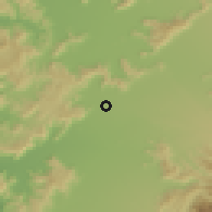 Shaded relief of the 55 km around El Plumero, drawn from the GMTED2010 grid