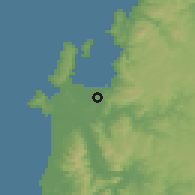 Shaded relief of the 54 km around El Rosal, drawn from the GMTED2010 grid