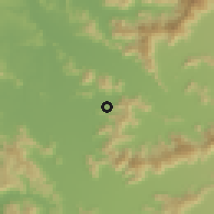 Shaded relief of the 55 km around El Salto, drawn from the GMTED2010 grid