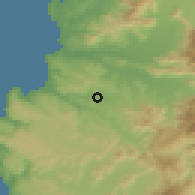 Shaded relief of the 55 km around El Sauce, drawn from the GMTED2010 grid