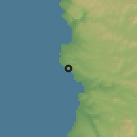 Shaded relief of the 55 km around El Tabo, drawn from the GMTED2010 grid