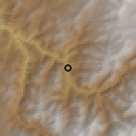 Shaded relief of the 57 km around El Tránsito, drawn from the GMTED2010 grid