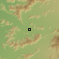 Shaded relief of the 55 km around El Vaticano, drawn from the GMTED2010 grid