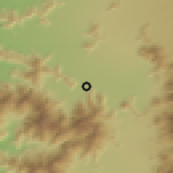 Shaded relief of the 55 km around El Vínculo, drawn from the GMTED2010 grid