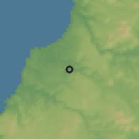Shaded relief of the 55 km around El Yali, drawn from the GMTED2010 grid