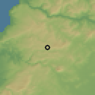 Shaded relief of the 55 km around Empedrado, drawn from the GMTED2010 grid