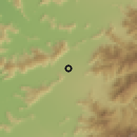 Shaded relief of the 55 km around Esmeralda, drawn from the GMTED2010 grid