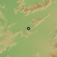 Shaded relief of the 55 km around Auquinco, drawn from the GMTED2010 grid