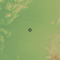 Shaded relief of the 55 km around Aurora, drawn from the GMTED2010 grid