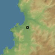 Shaded relief of the 56 km around Guachalalume, drawn from the GMTED2010 grid