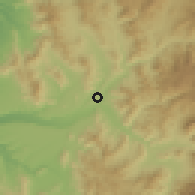 Shaded relief of the 56 km around Guamalata, drawn from the GMTED2010 grid
