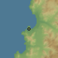 Shaded relief of the 56 km around Guana, drawn from the GMTED2010 grid