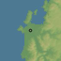 Shaded relief of the 54 km around Hualpén, drawn from the GMTED2010 grid