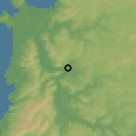 Shaded relief of the 54 km around Hualqui, drawn from the GMTED2010 grid
